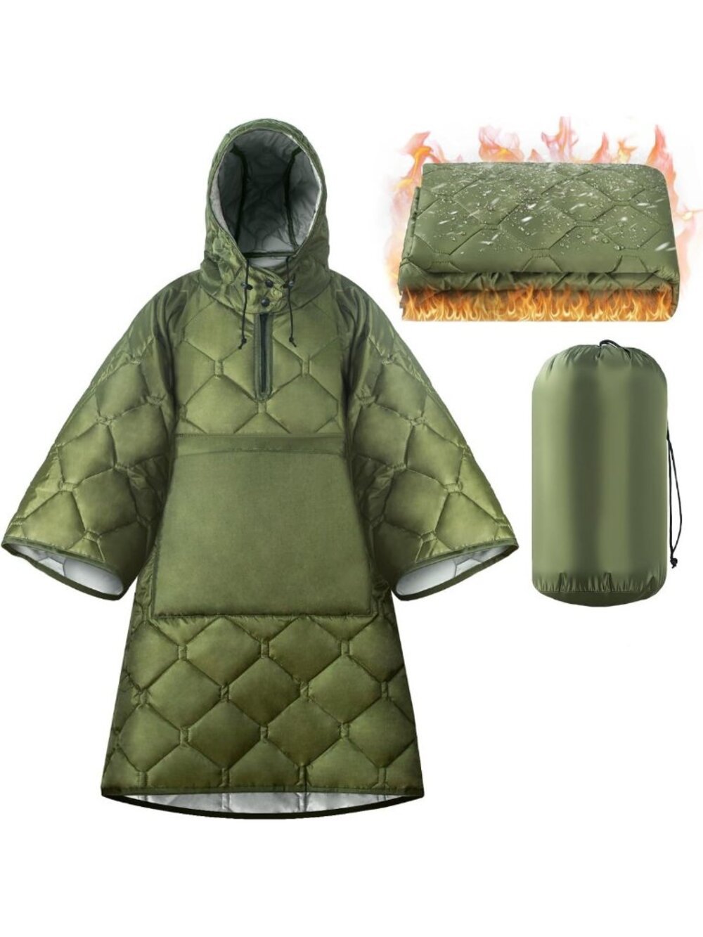 Cozy Hooded Camping Blanket Poncho, Ultralight & Packable, Machine Washable